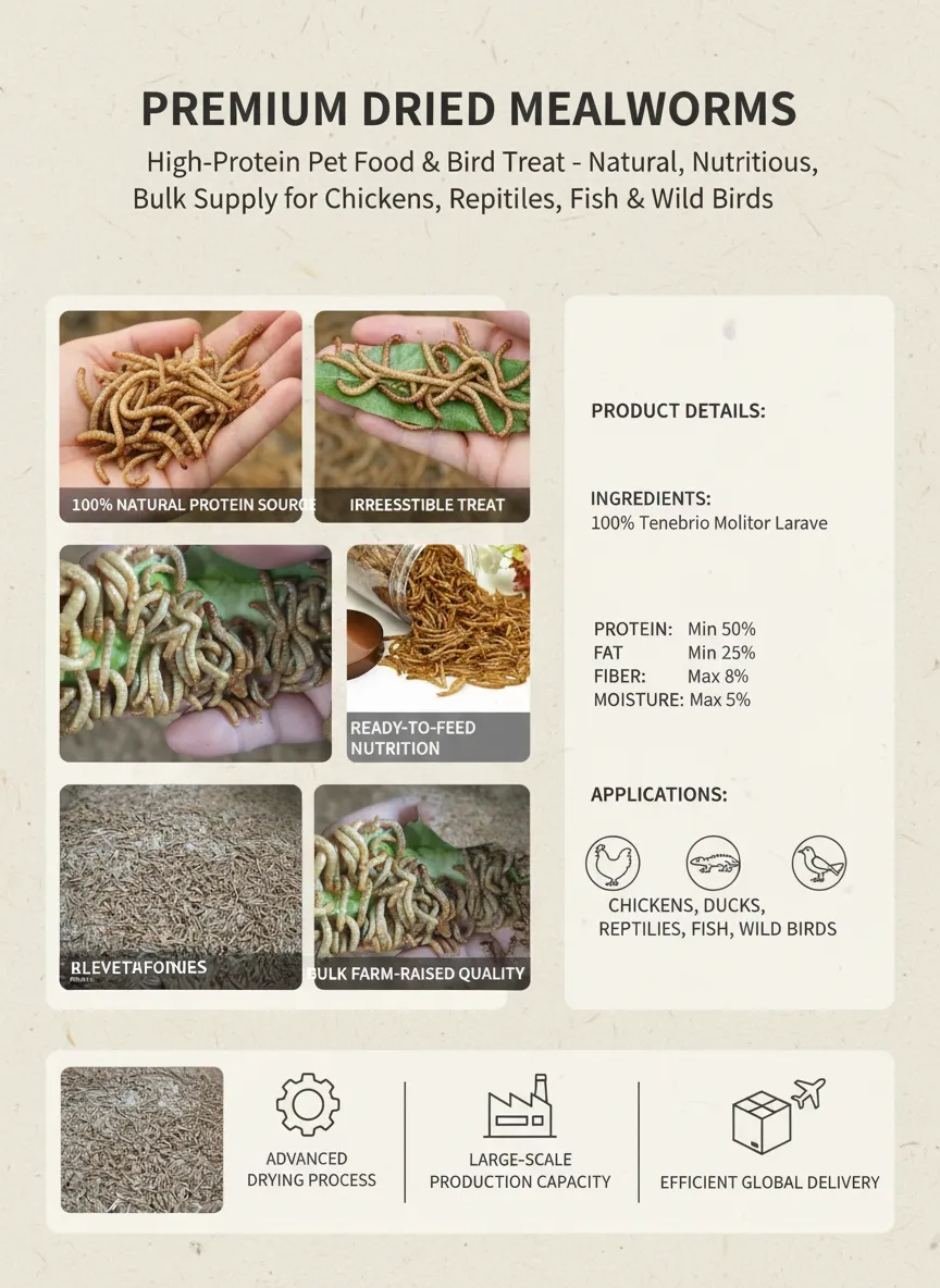 low temperature dried bulk mealworms for feed industry supplier