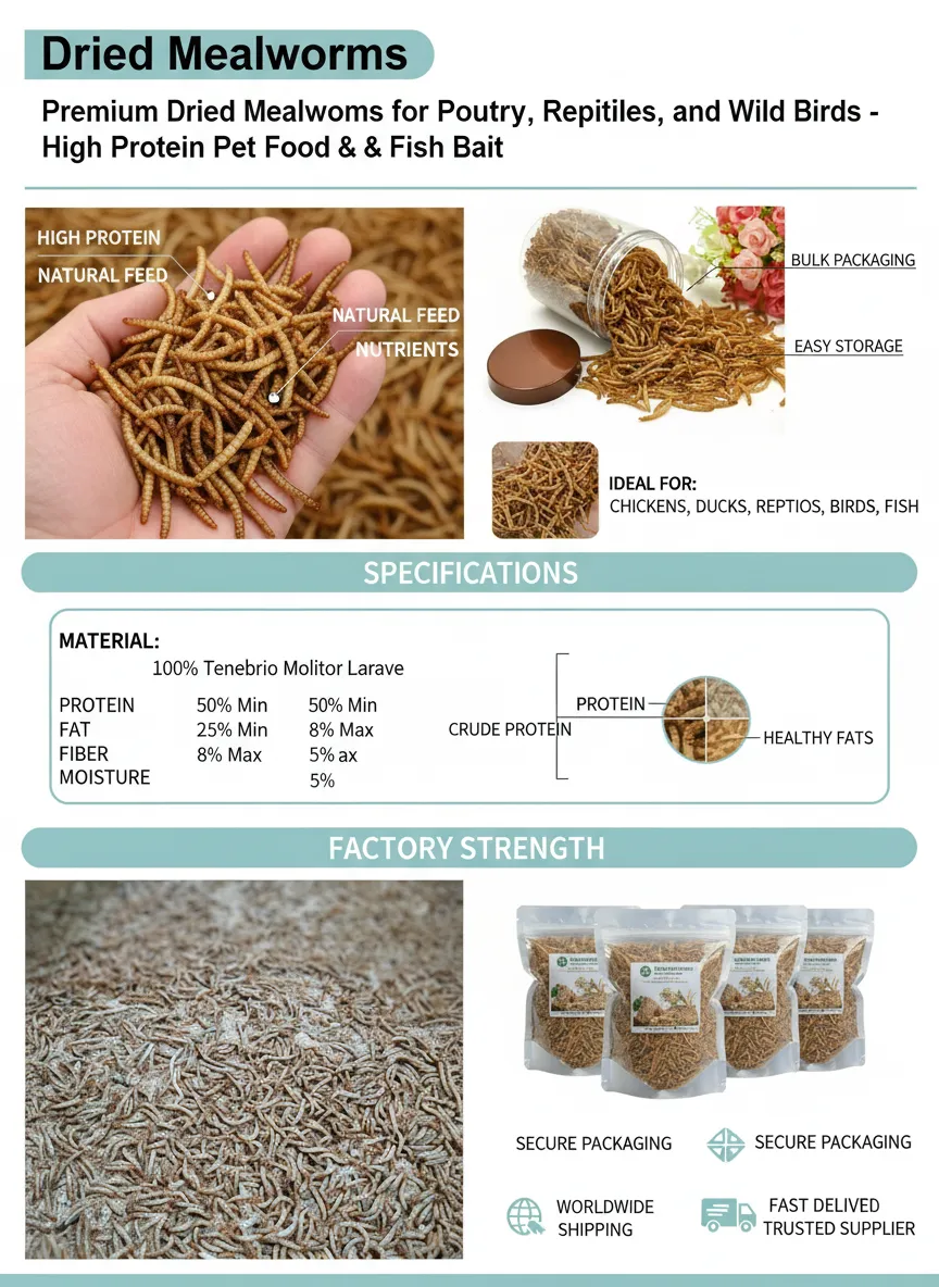 low temperature dried bulk mealworms for feed industry wholesale